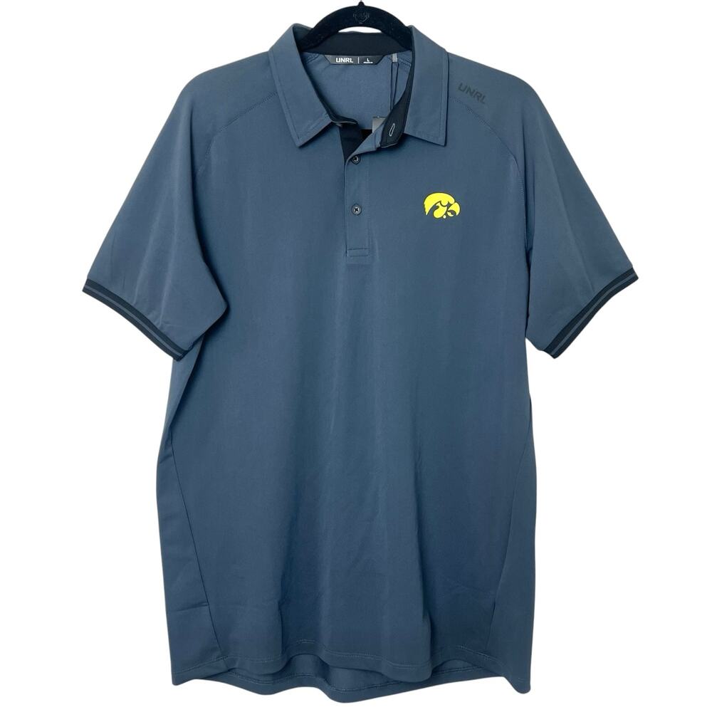 NWT UNRL x University of Iowa Men's Traditional Polo Athletic Fit Gray Large